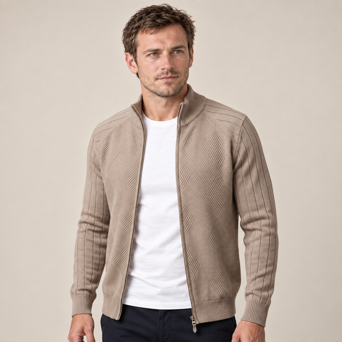 Men's Diamond Knit Full-Zip Cardigan