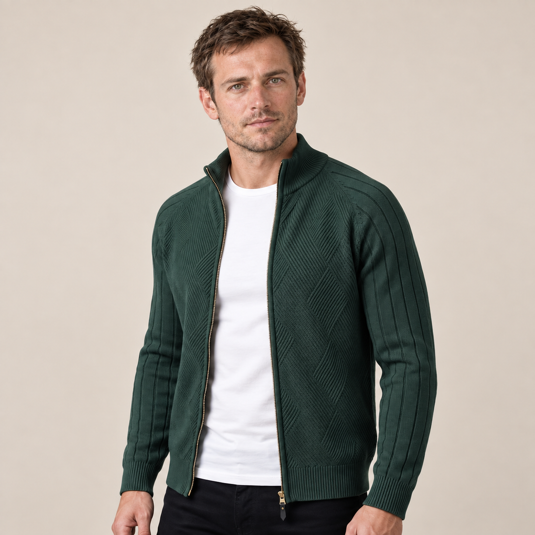 Men's Diamond Knit Full-Zip Cardigan