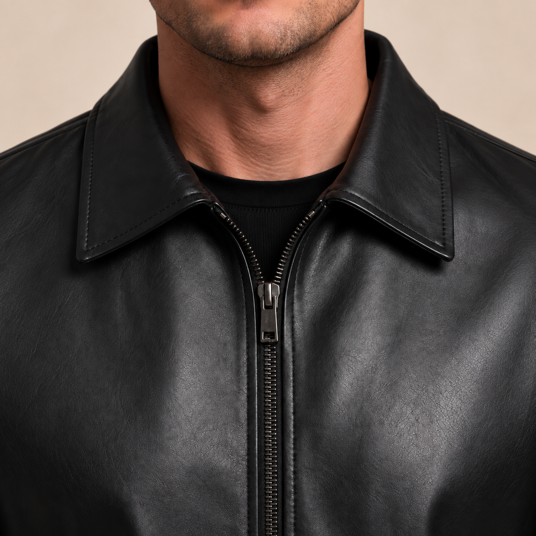 Men's Faux Leather Jacket with Zip Pockets