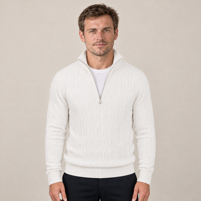 Men's Quarter Zip Jumper with Textured Funnel Neck