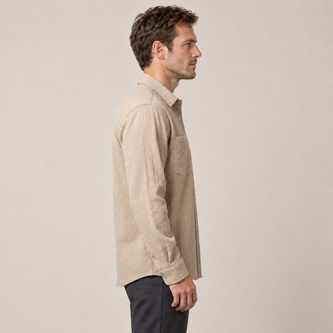 Men's Autumn Textured Long Sleeve Shirt