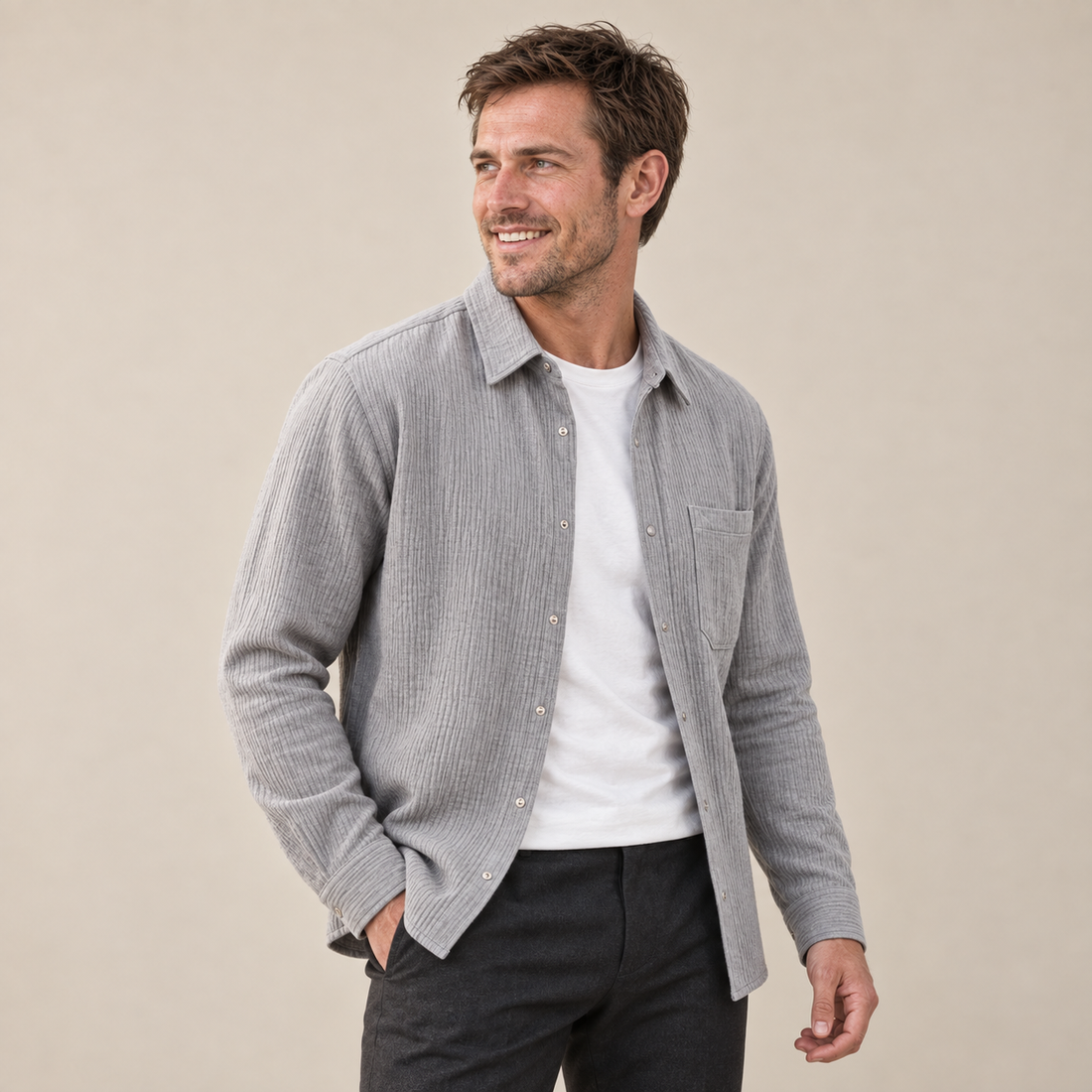 Men's Autumn Textured Long Sleeve Shirt