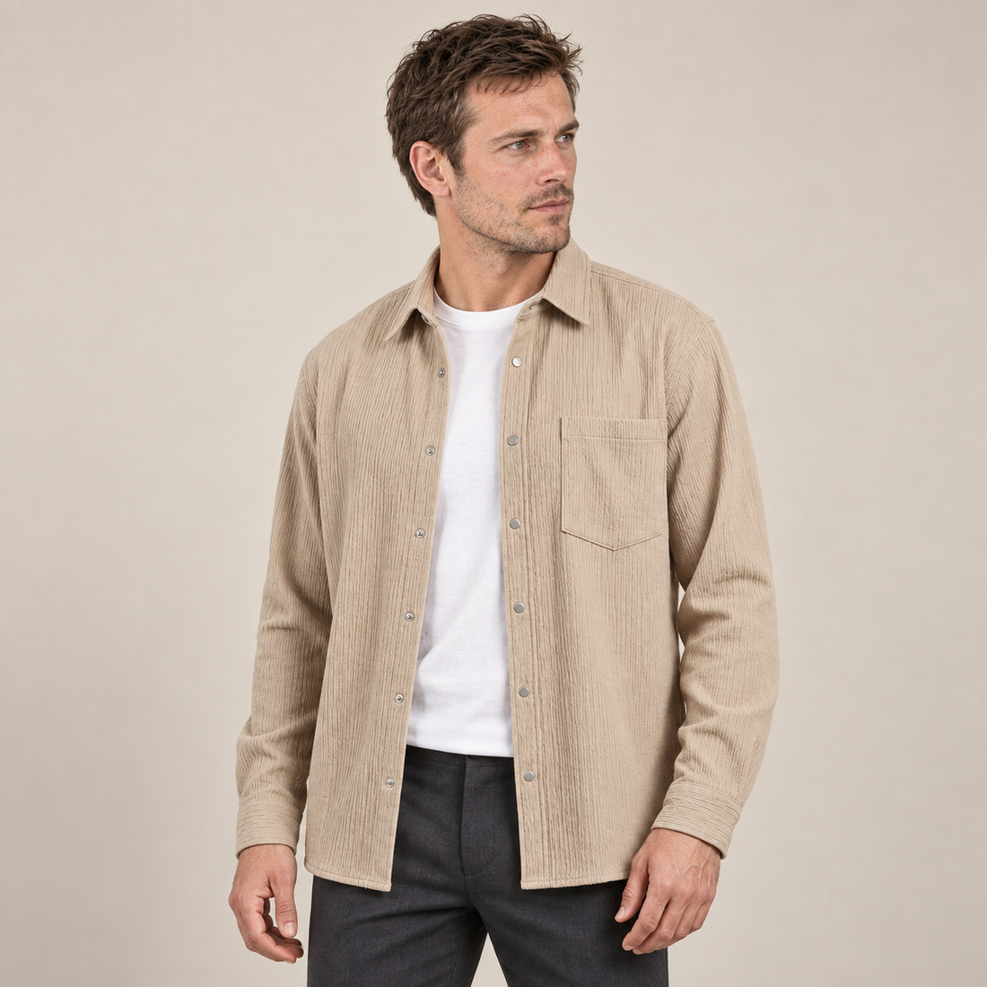 Men's Autumn Textured Long Sleeve Shirt
