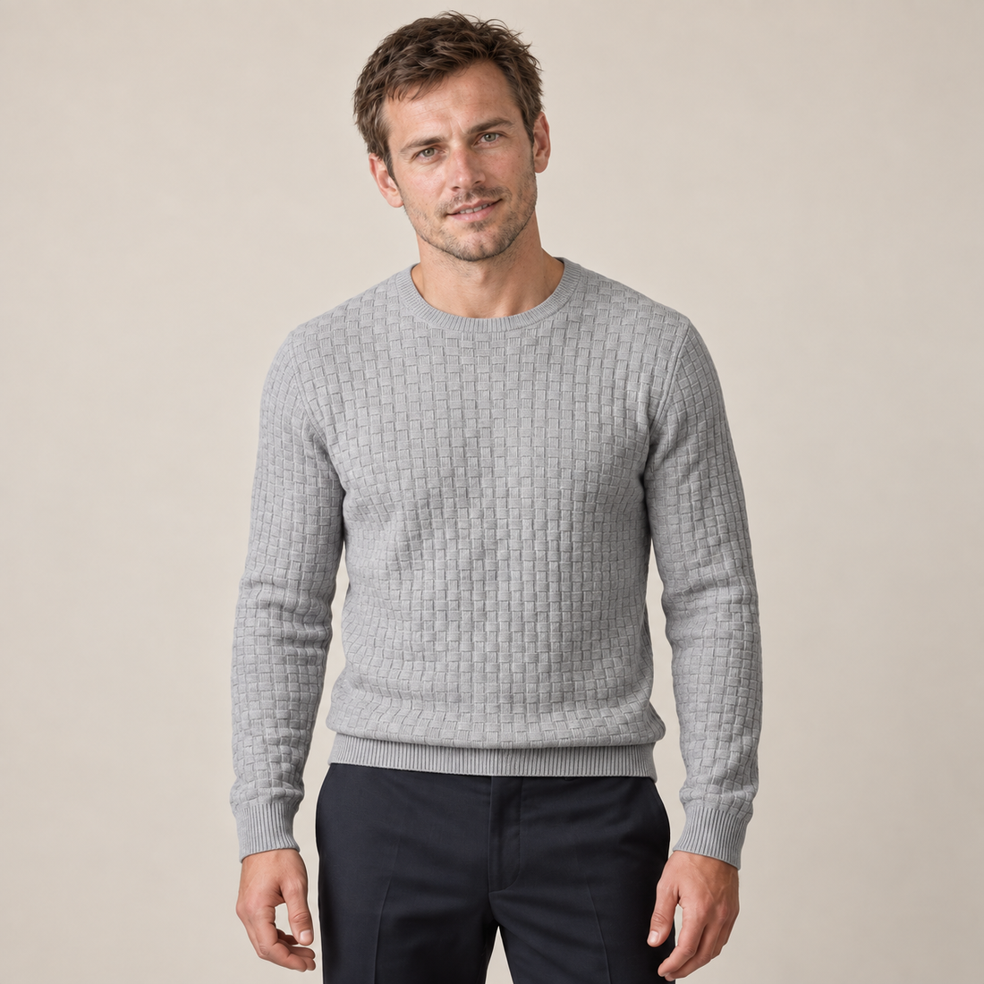 Men's Basketweave Knit Crew Sweater