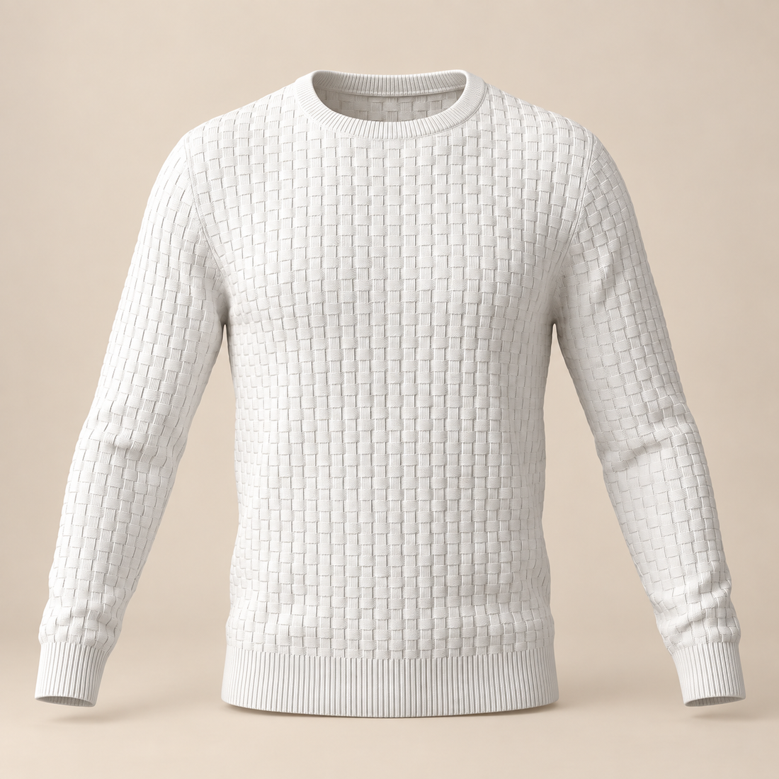 Men's Basketweave Knit Crew Sweater