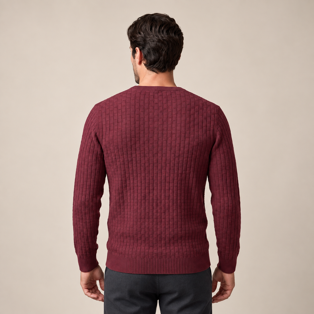 Men's Basketweave Knit Crew Sweater