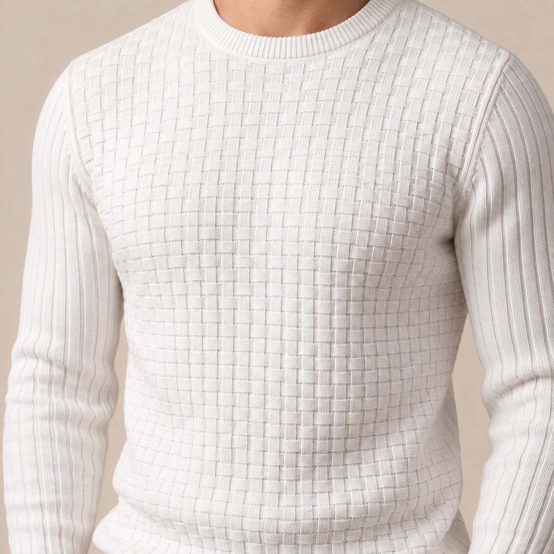Men's Basketweave Knit Crew Sweater