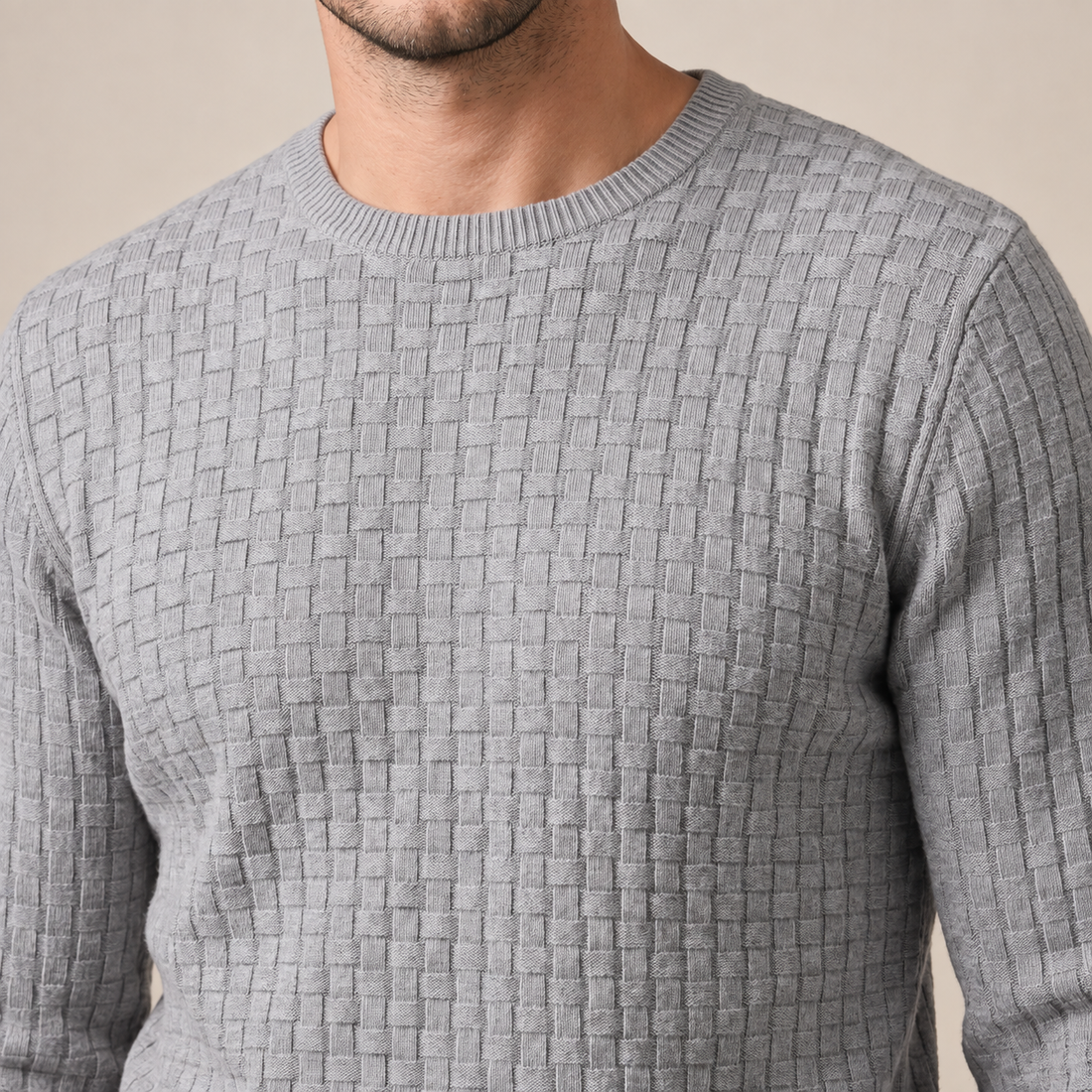 Men's Basketweave Knit Crew Sweater