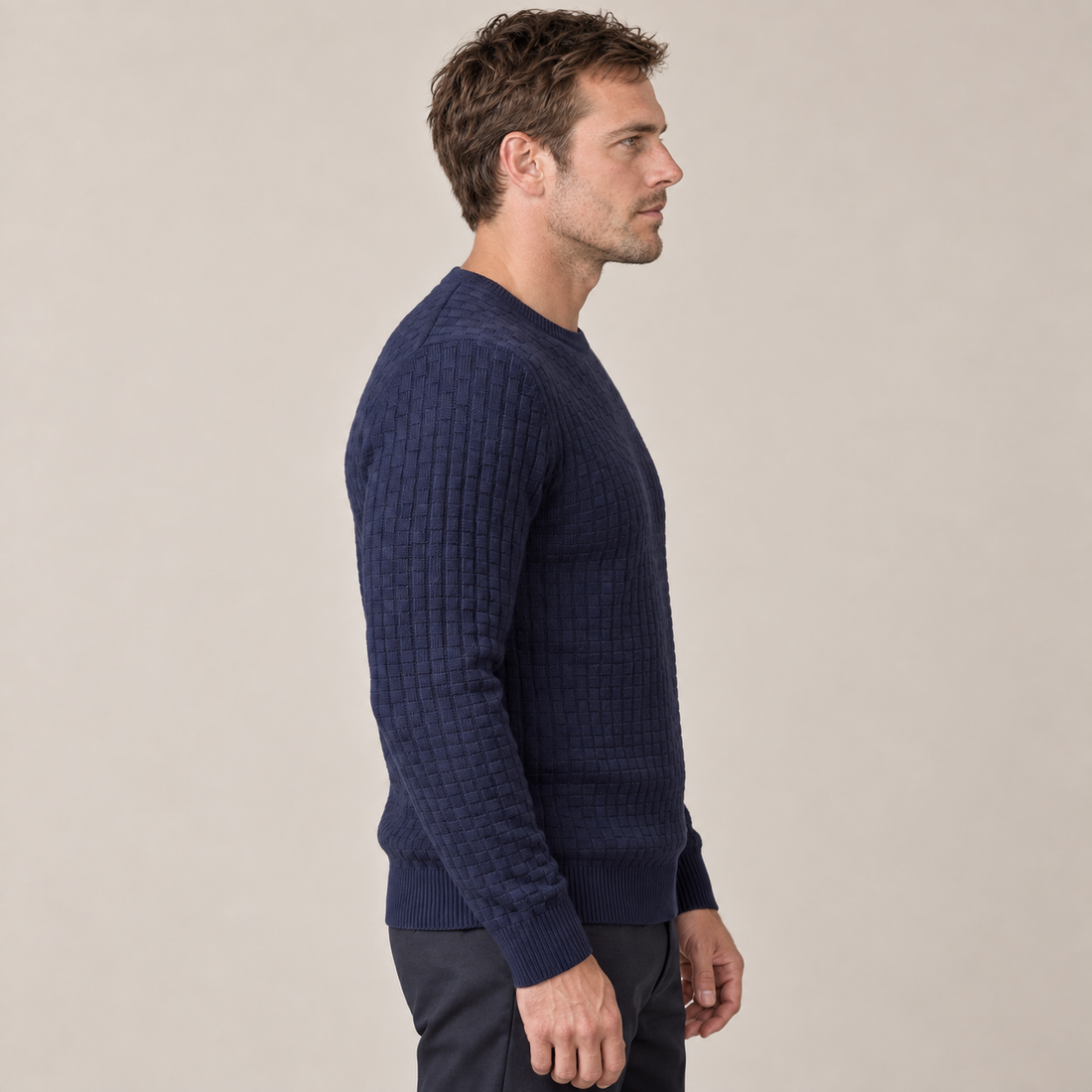 Men's Basketweave Knit Crew Sweater