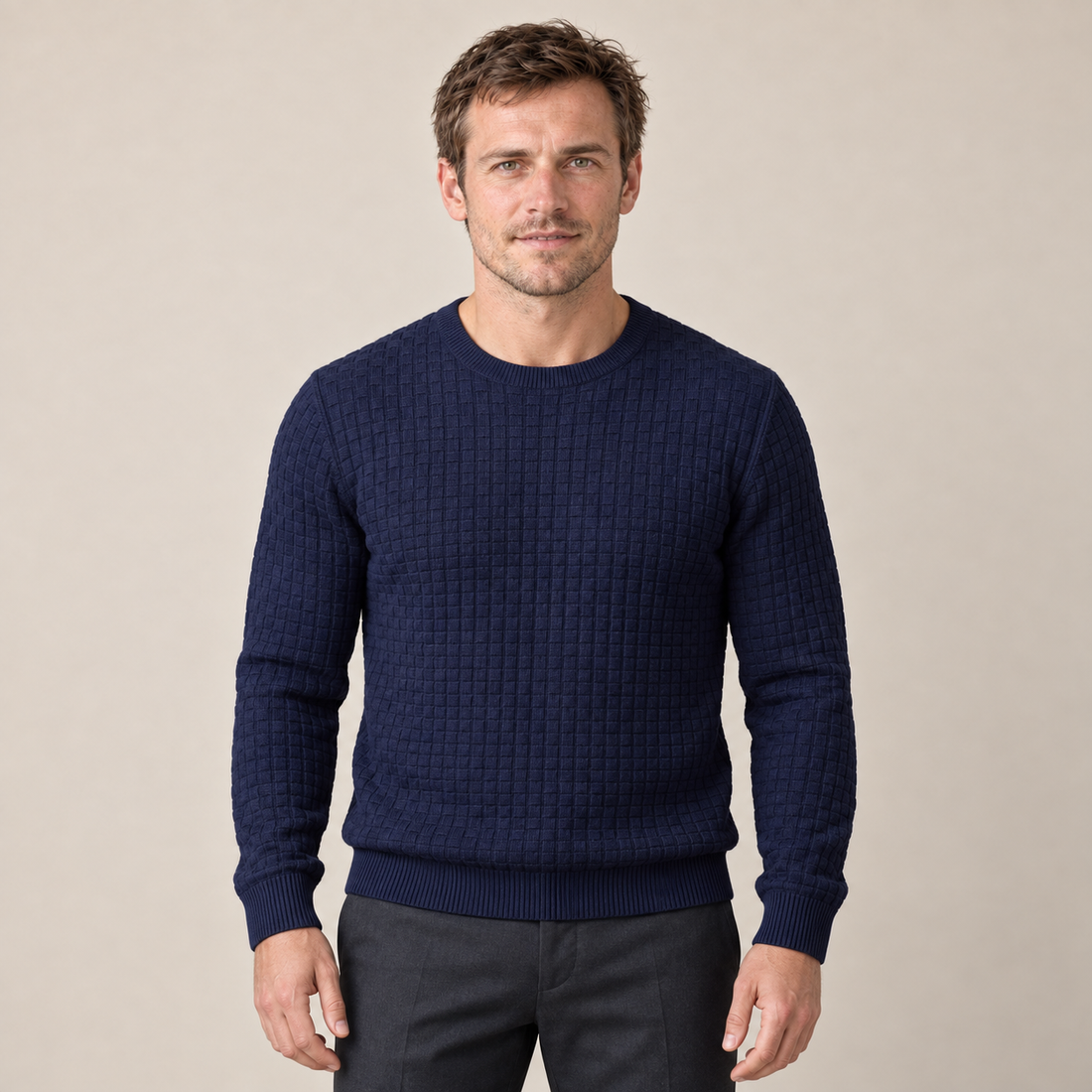 Men's Basketweave Knit Crew Sweater