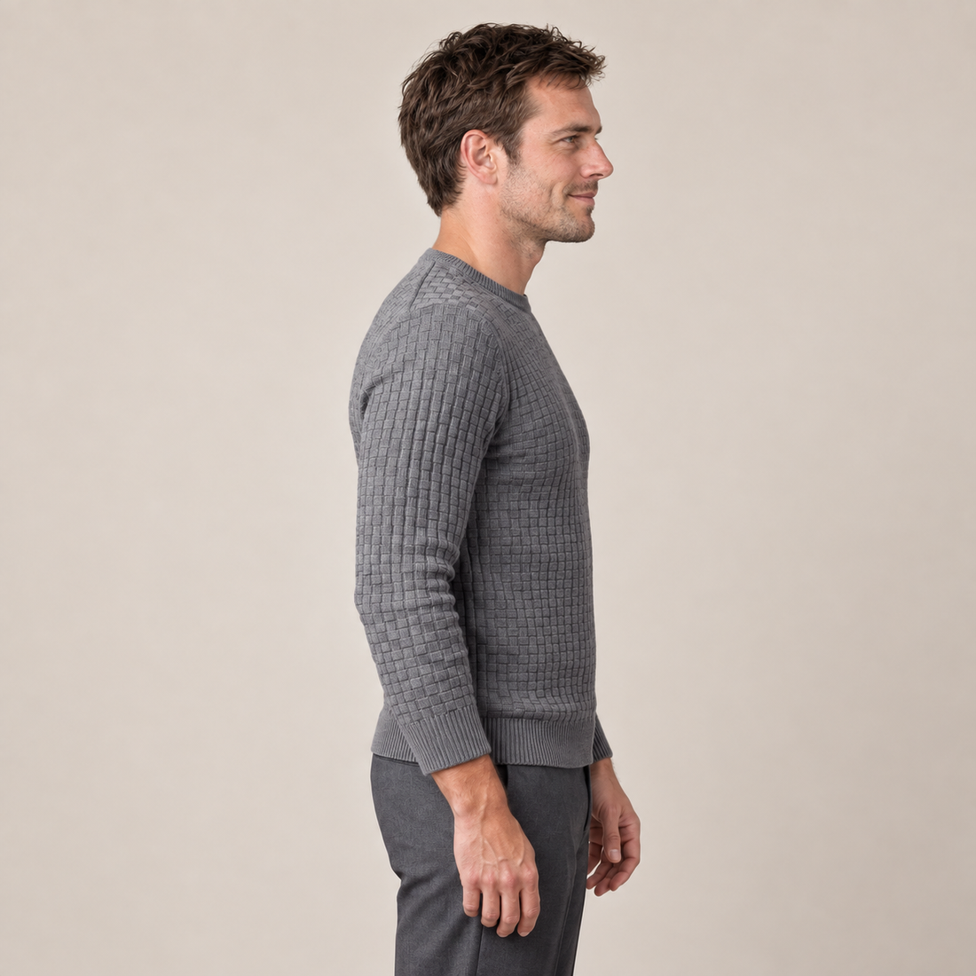 Men's Basketweave Knit Crew Sweater