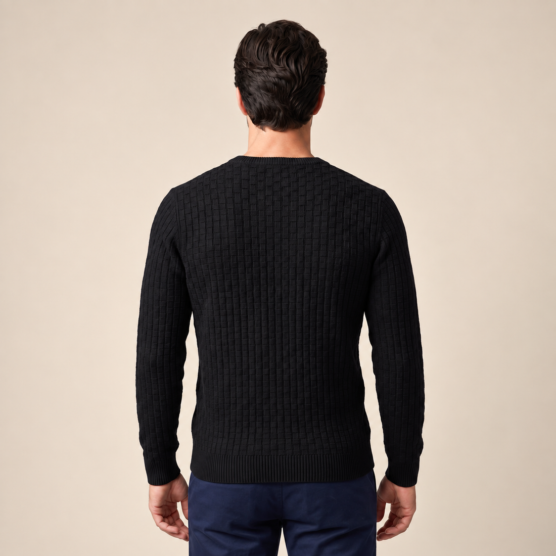 Men's Basketweave Knit Crew Sweater