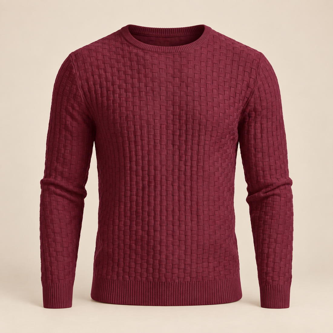 Men's Basketweave Knit Crew Sweater