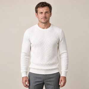 Men's Basketweave Knit Crew Sweater