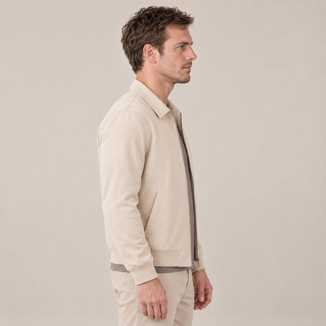 Men's Beige Bomber Jacket