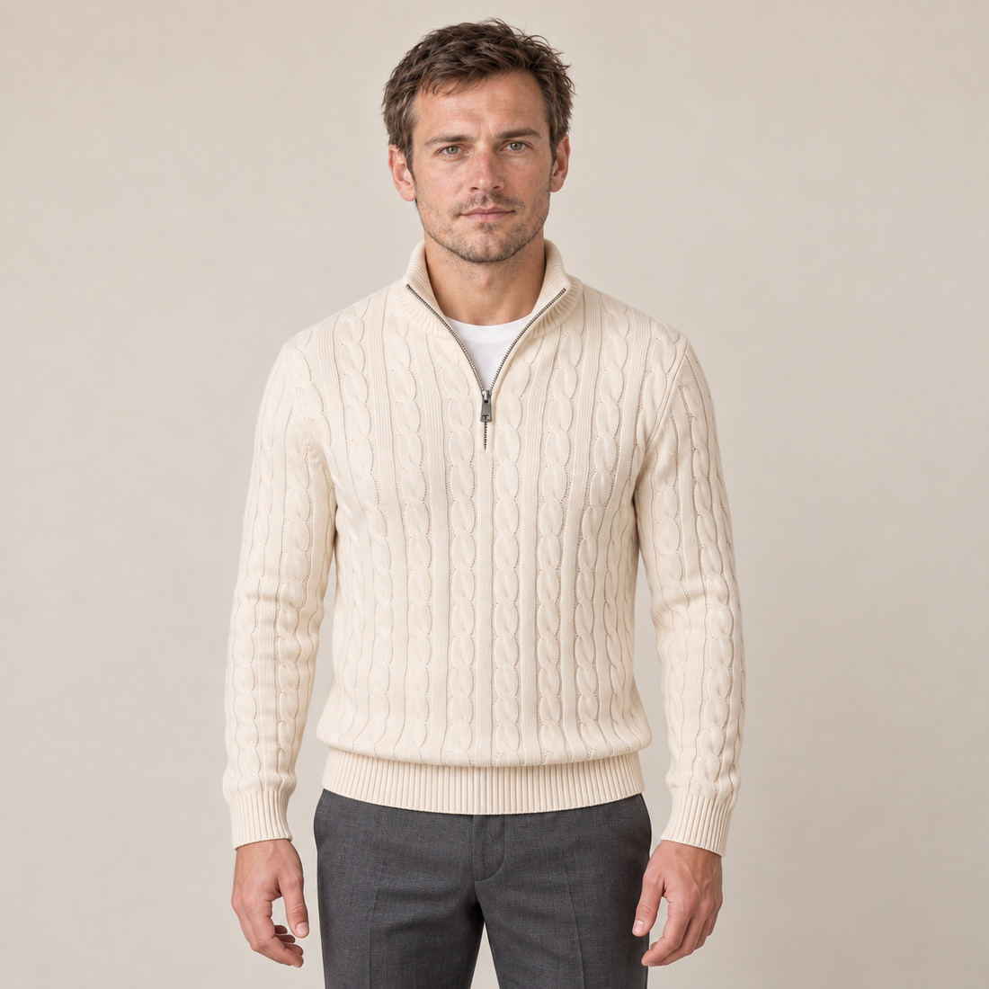 Men's Cable Knit Half-Zip Sweater