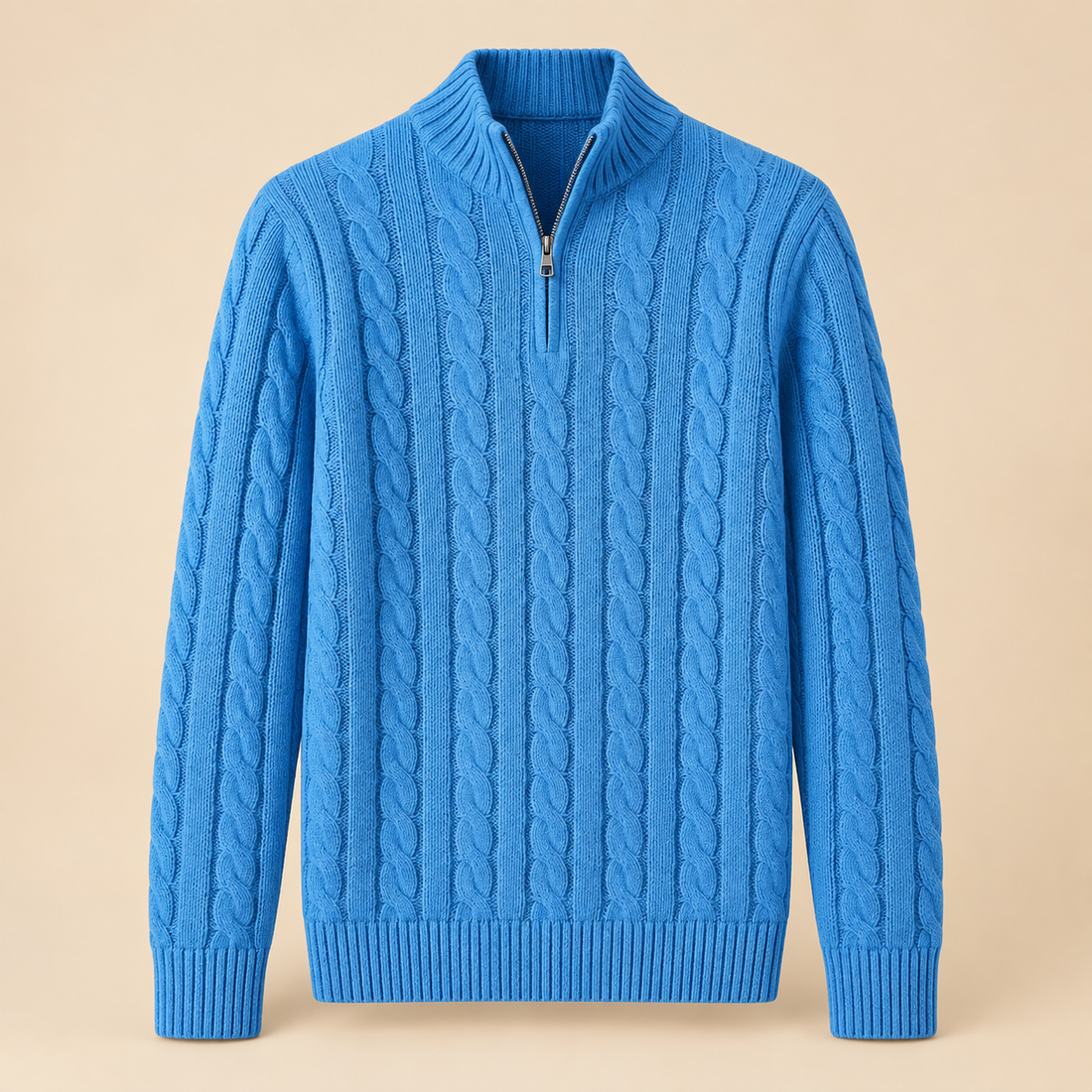 Men's Cotton-Blend Cable Knit Quarter-Zip Sweater