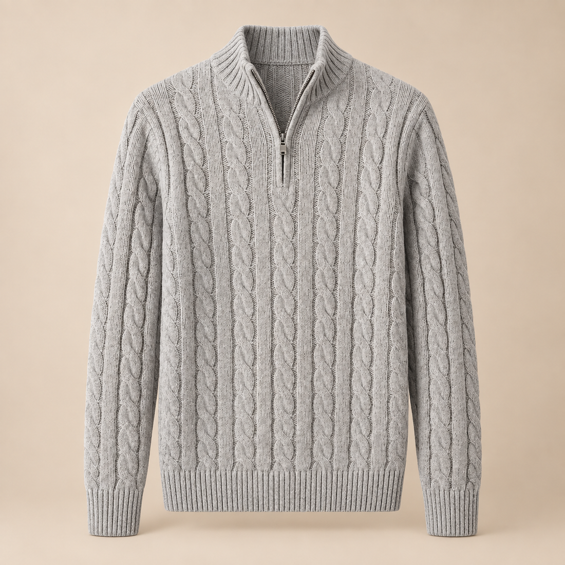 Men's Cotton-Blend Cable Knit Quarter-Zip Sweater