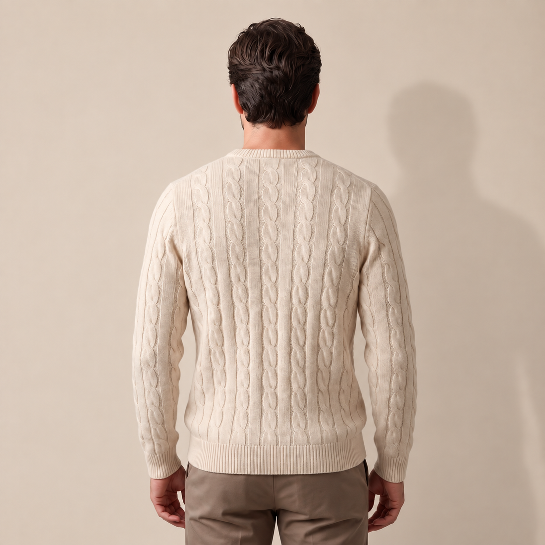 Men's Cable Knit Wool Crew Neck Sweater