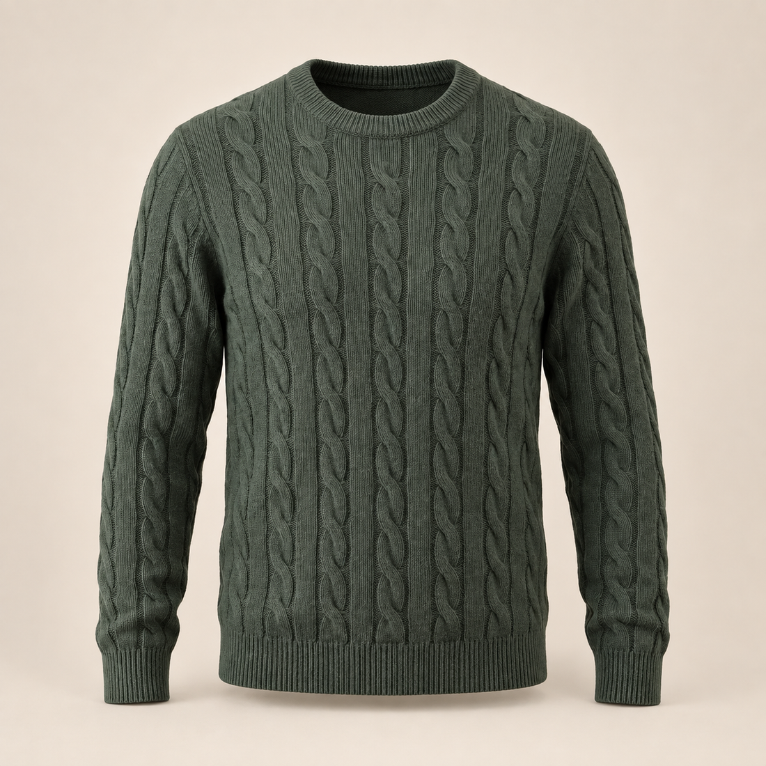 Men's Cable Knit Wool Crew Neck Sweater