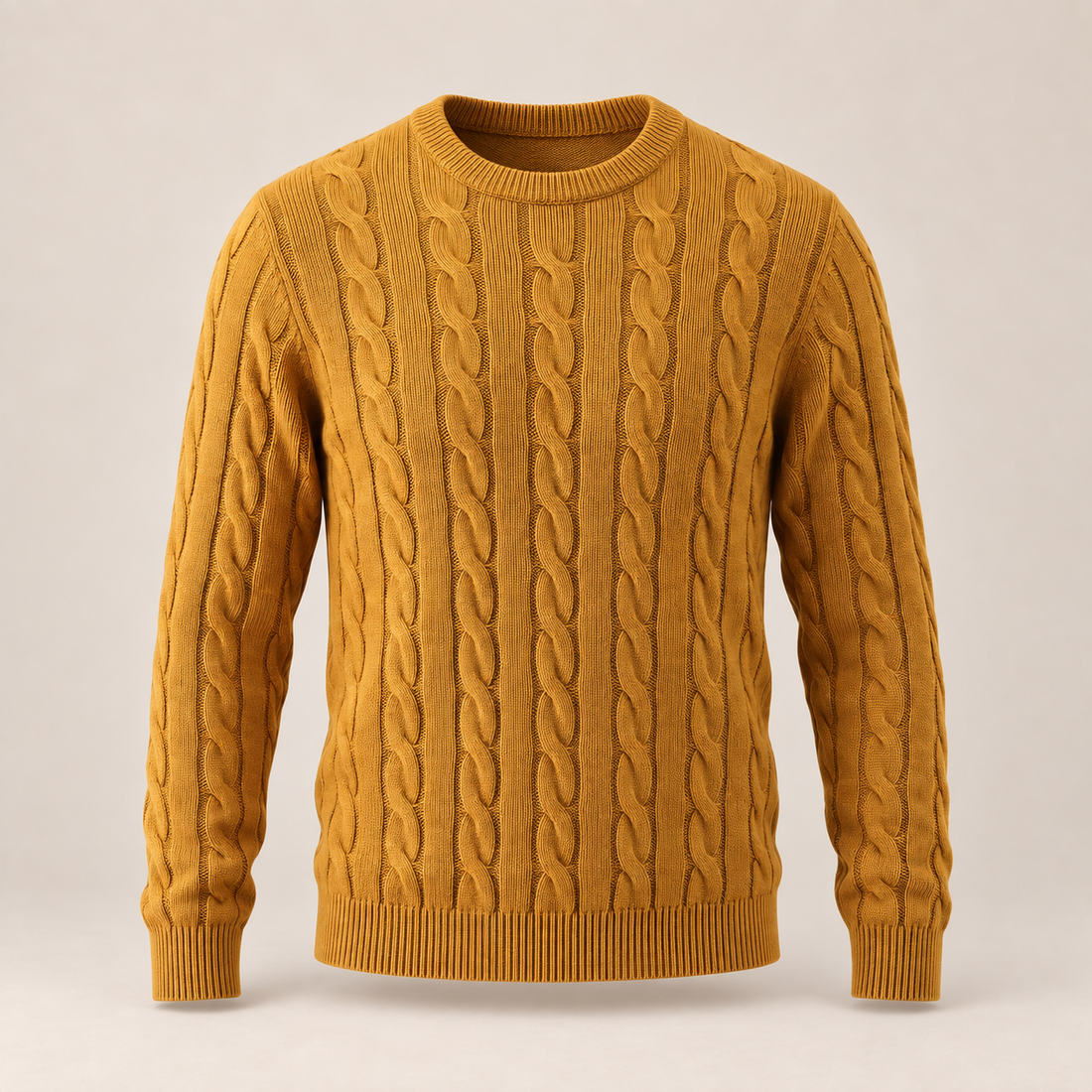 Men's Cable Knit Wool Crew Neck Sweater