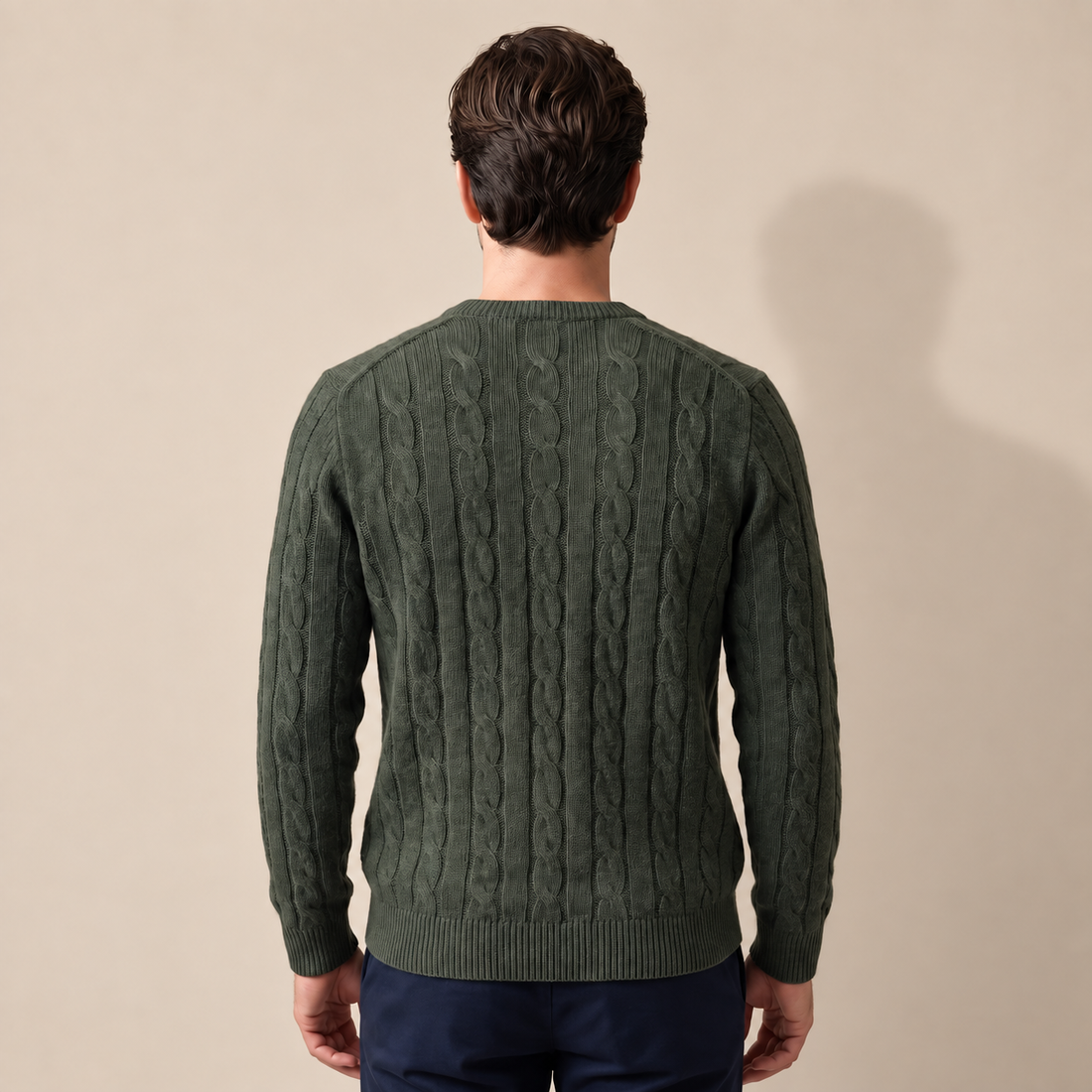 Men's Cable Knit Wool Crew Neck Sweater