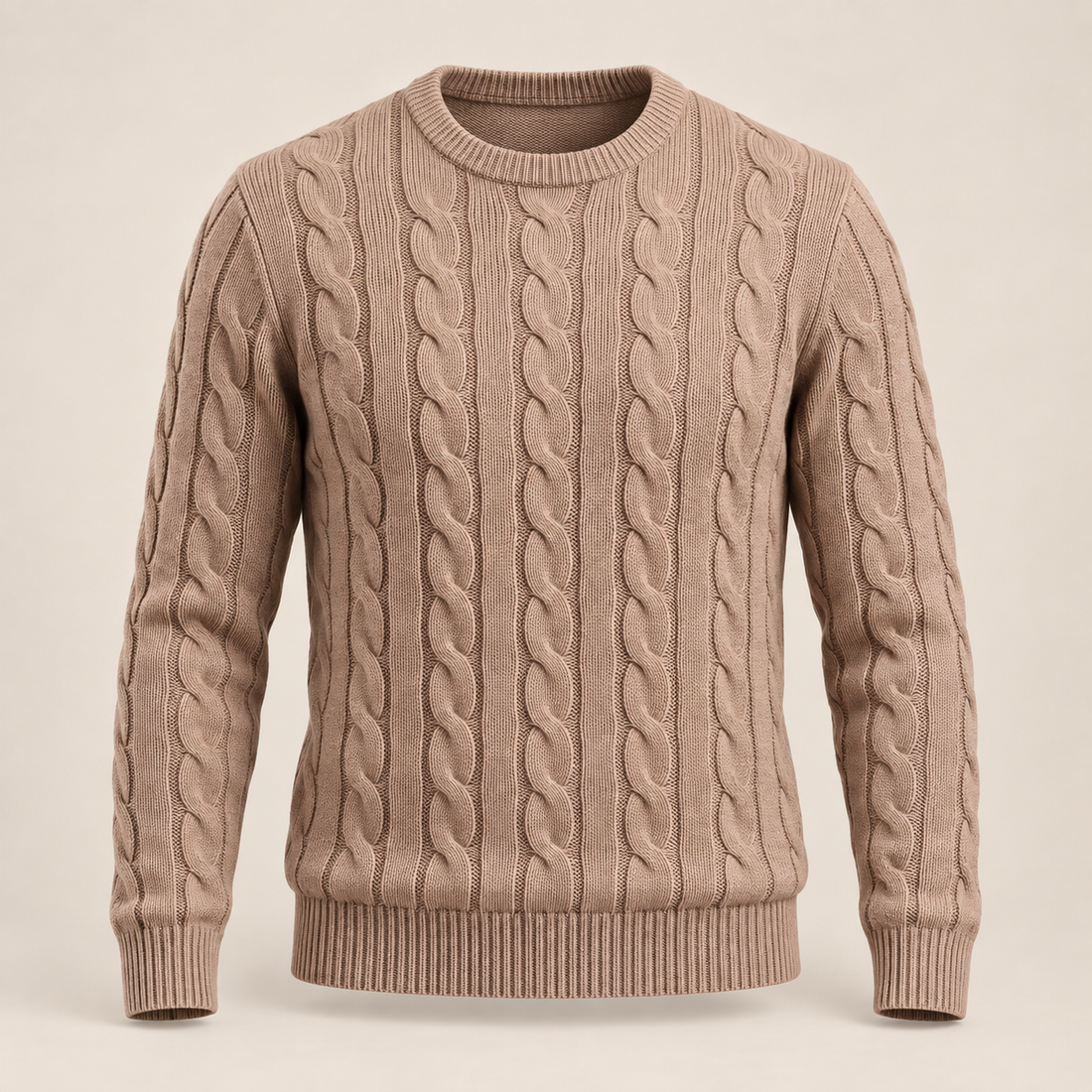 Men's Cable Knit Wool Crew Neck Sweater