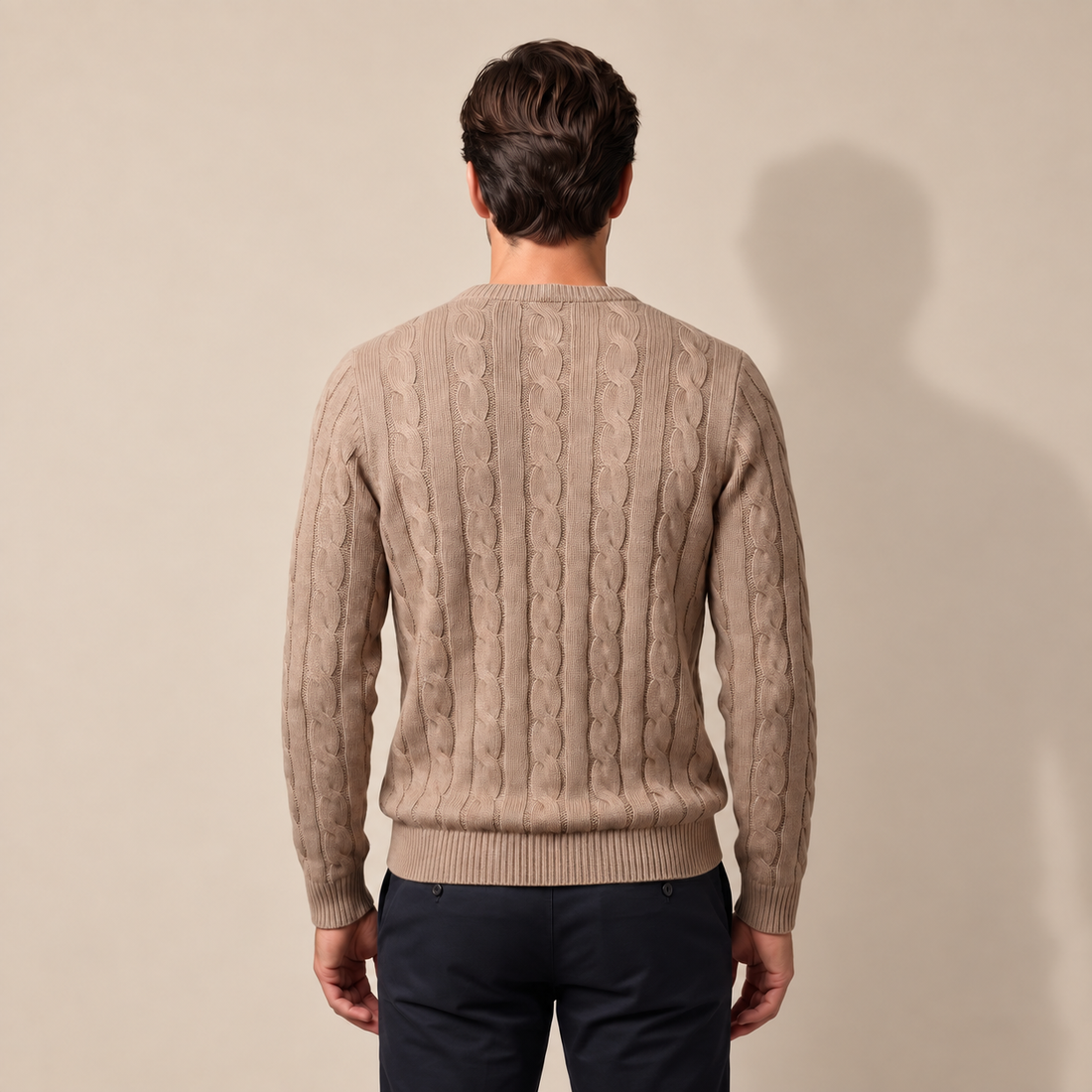 Men's Cable Knit Wool Crew Neck Sweater