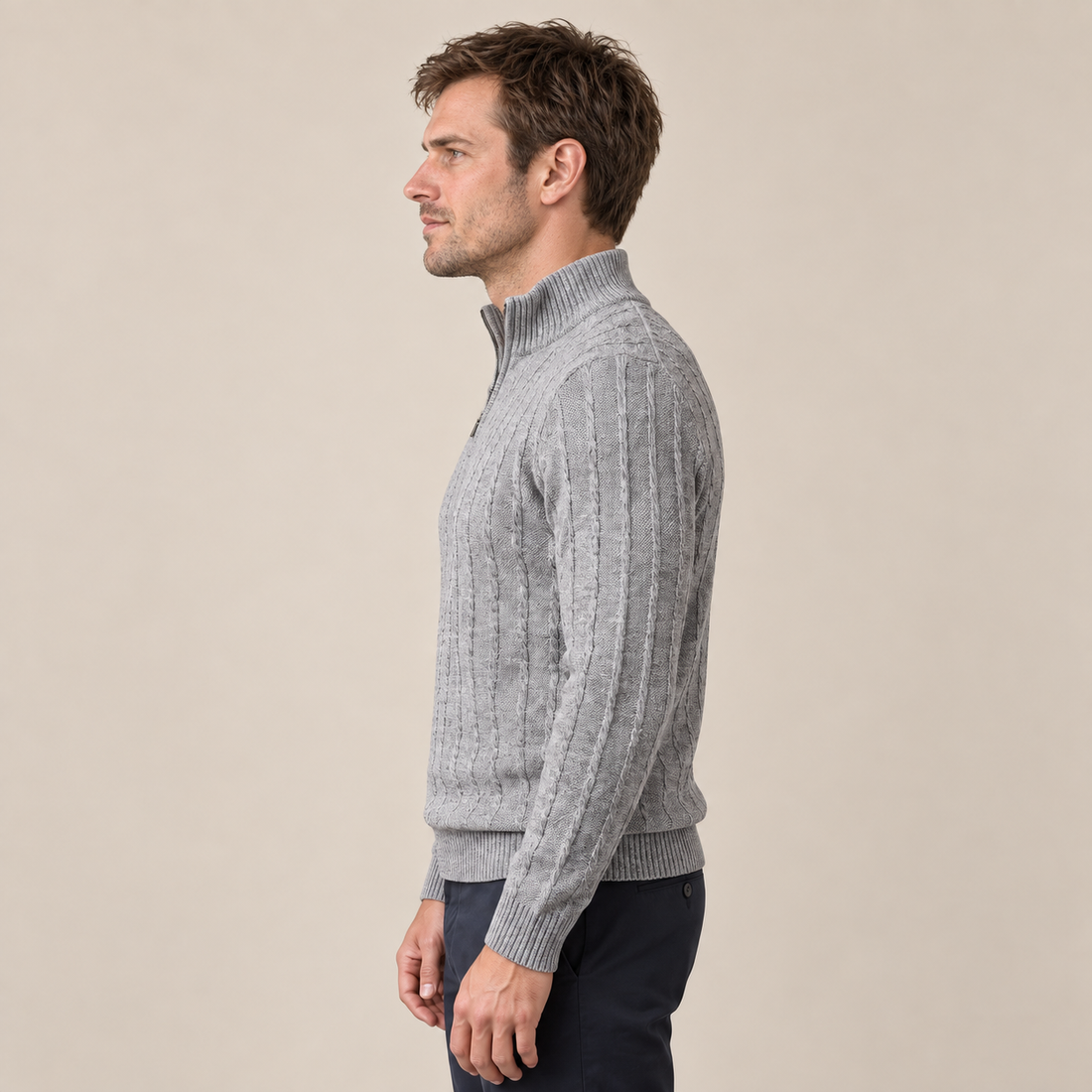 Men's Cable Knit Quarter-Zip Sweater