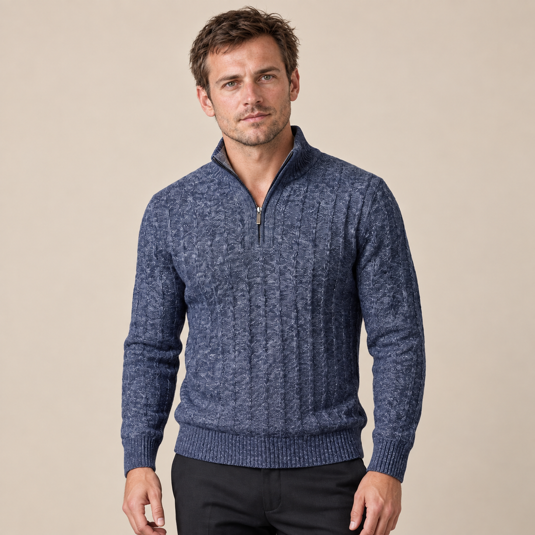 Men's Cable Knit Quarter-Zip Sweater