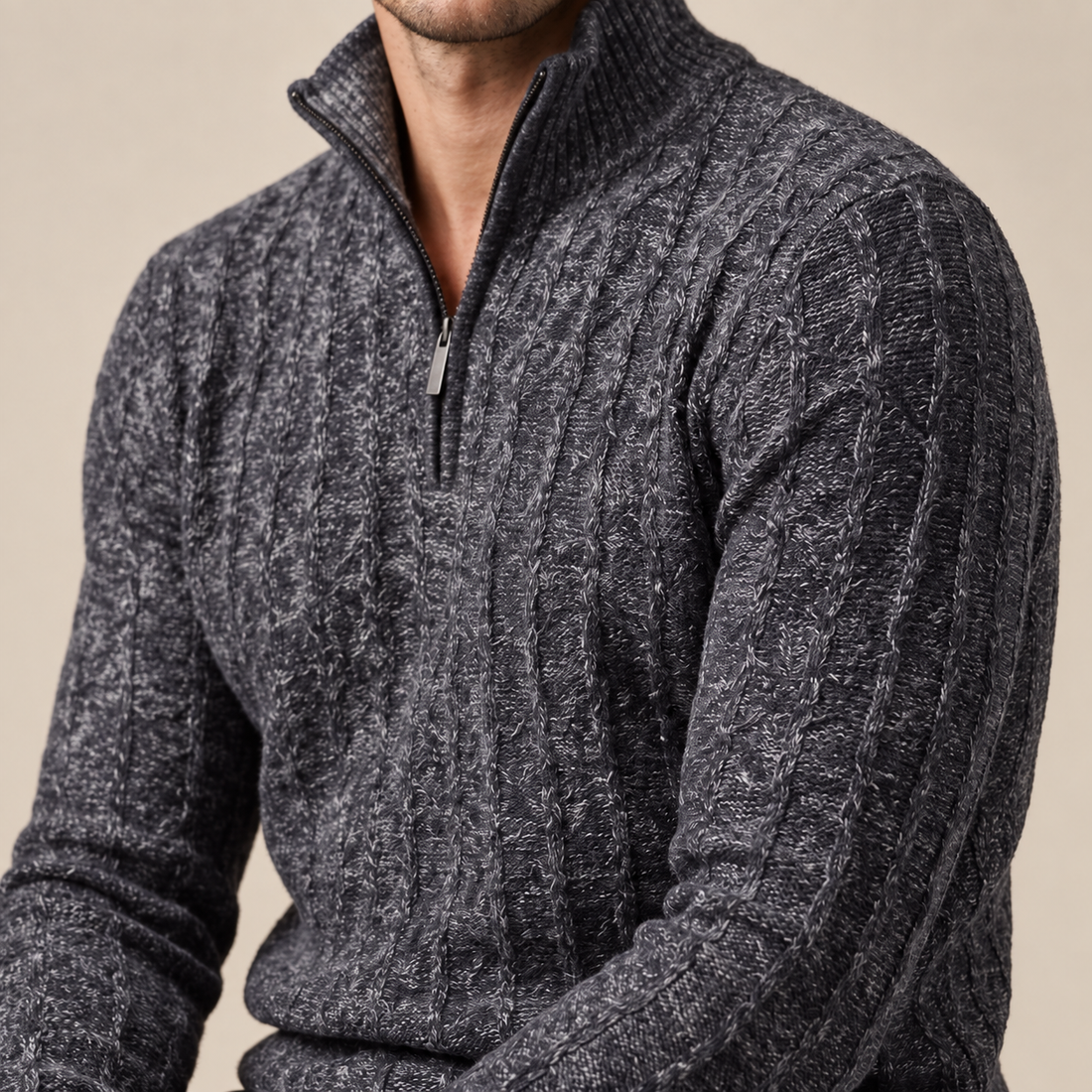 Men's Cable Knit Quarter-Zip Sweater