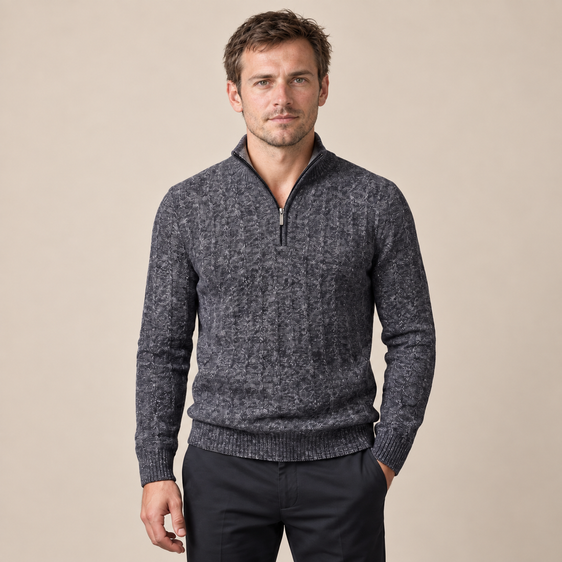 Men's Cable Knit Quarter-Zip Sweater