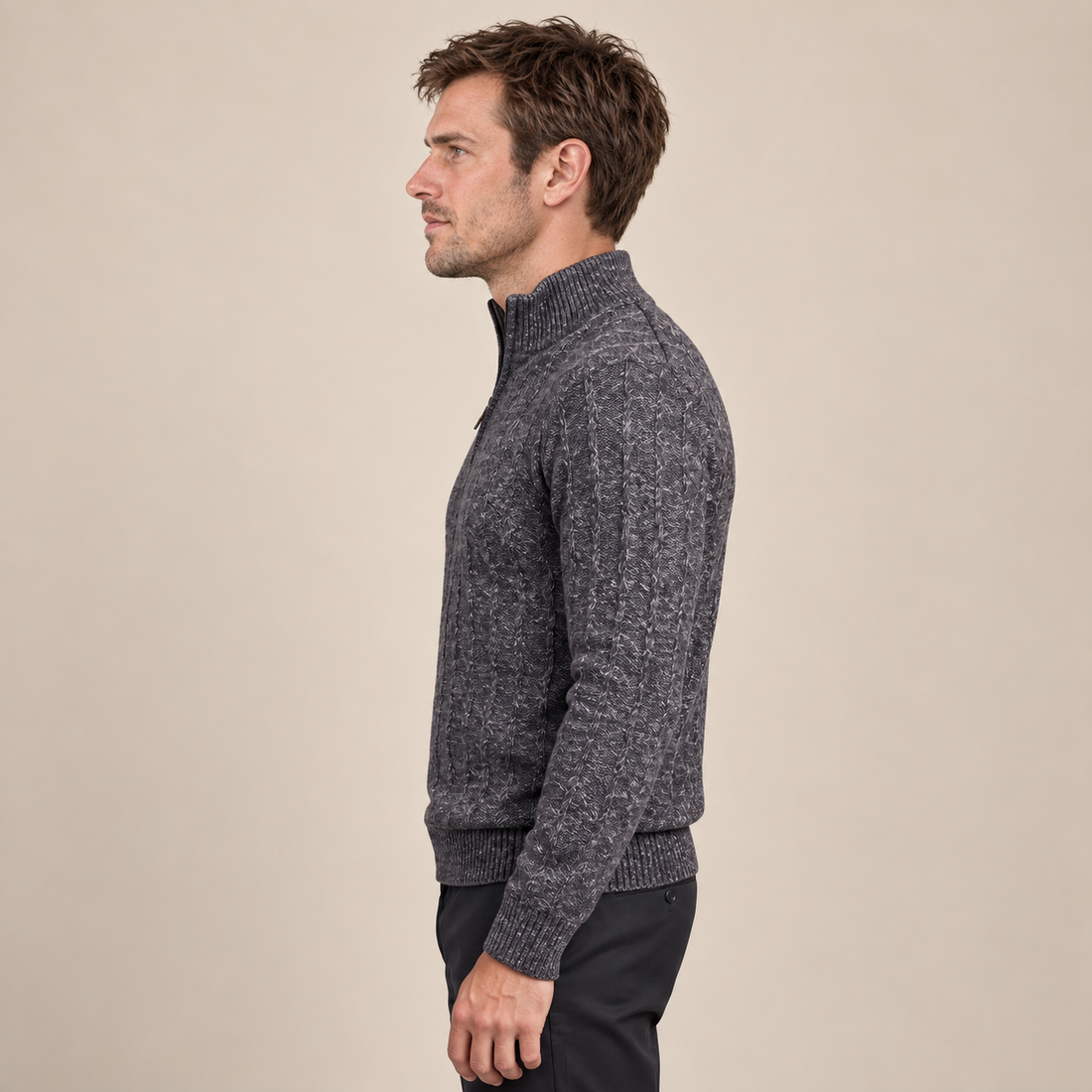 Men's Cable Knit Quarter-Zip Sweater