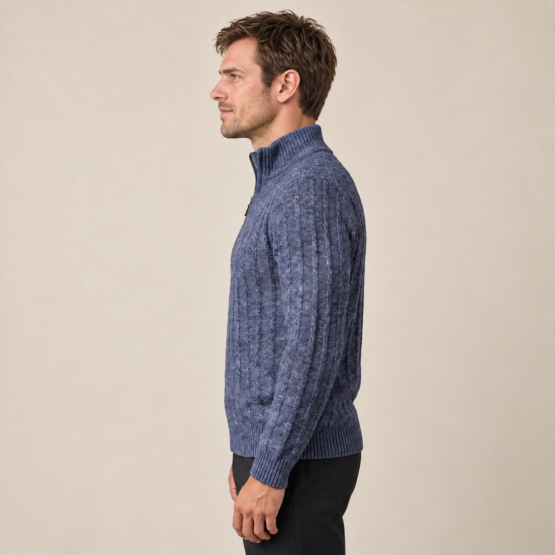 Men's Cable Knit Quarter-Zip Sweater