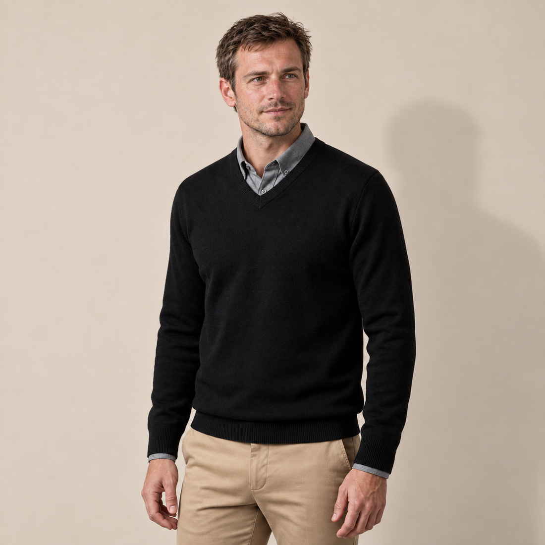 Men's Casual V-Neck Knit Sweater