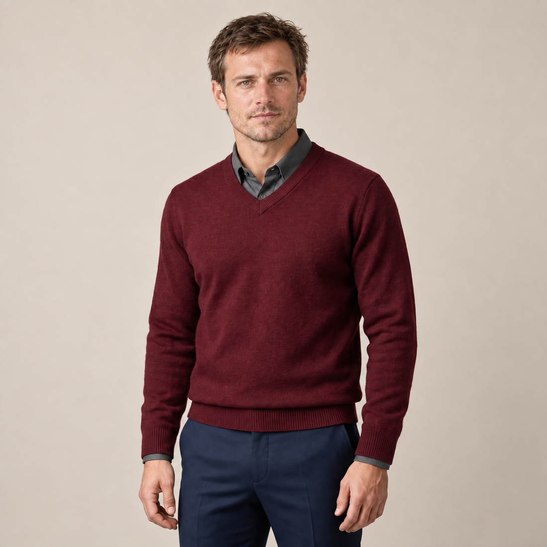 Men's Casual V-Neck Knit Sweater