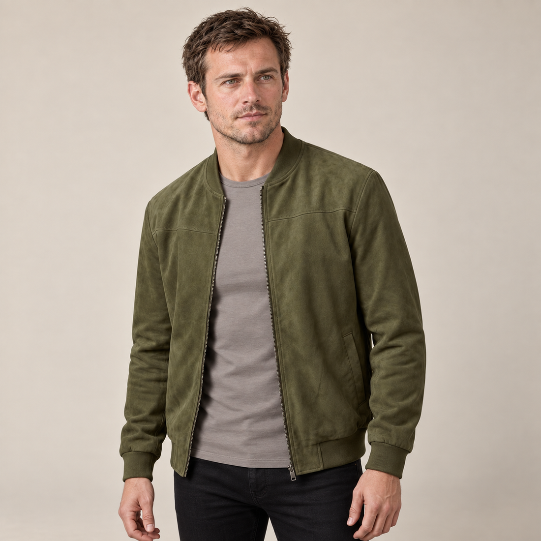 Men's Casual Velvet Bomber Jacket
