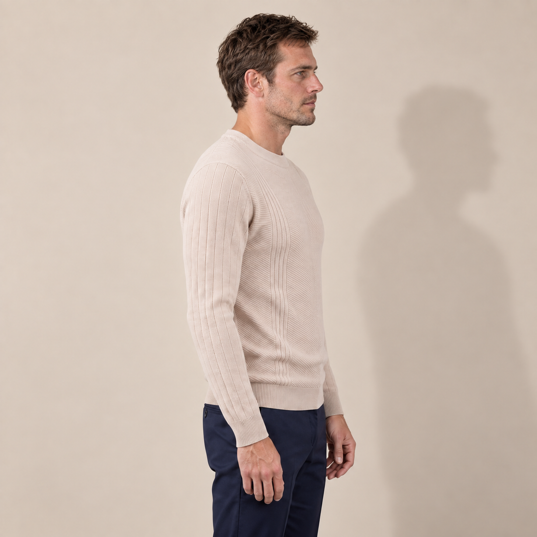 Men's Chevron Ribbed Crew Neck Sweater