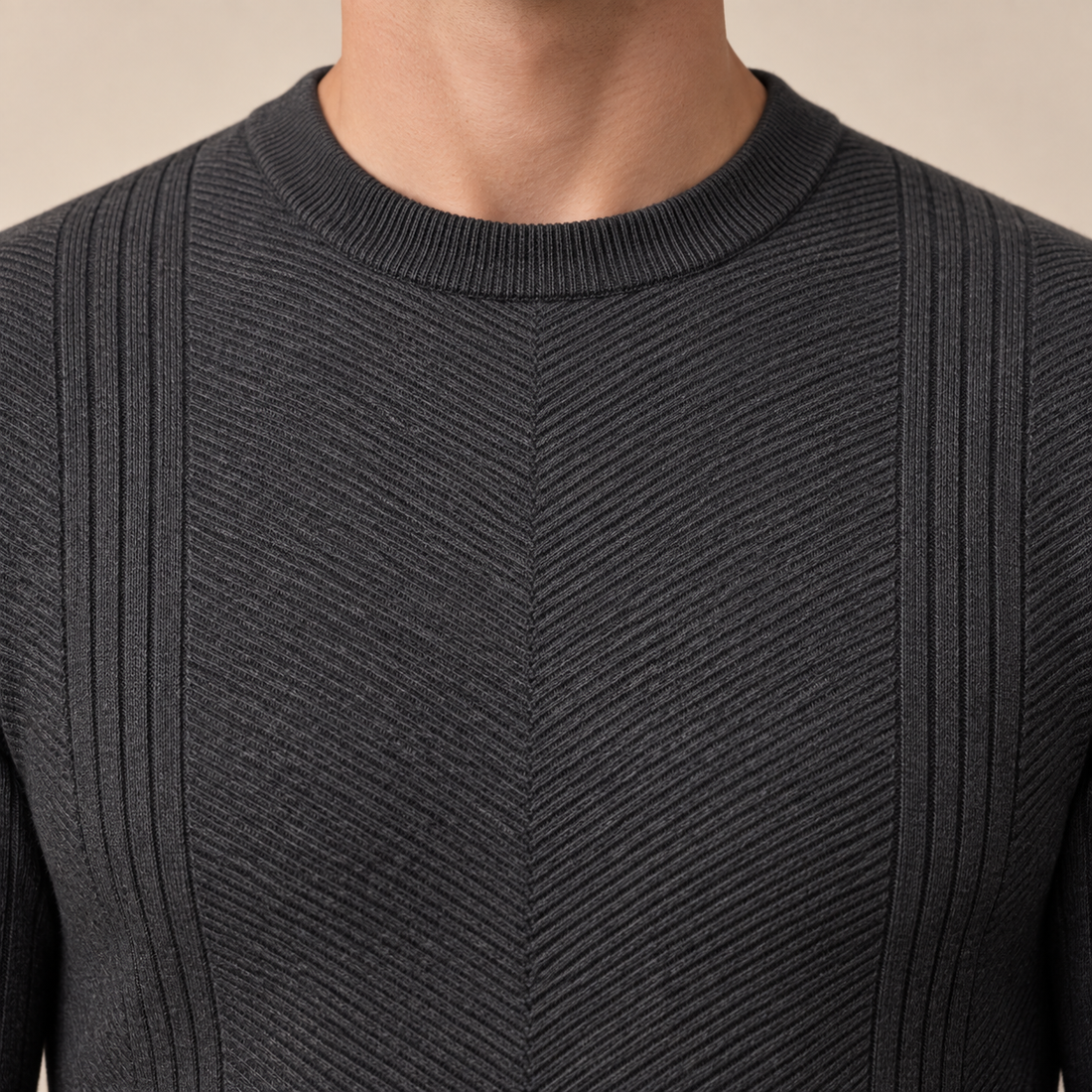 Men's Chevron Ribbed Crew Neck Sweater