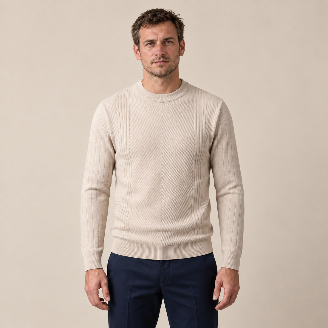 Men's Chevron Ribbed Crew Neck Sweater