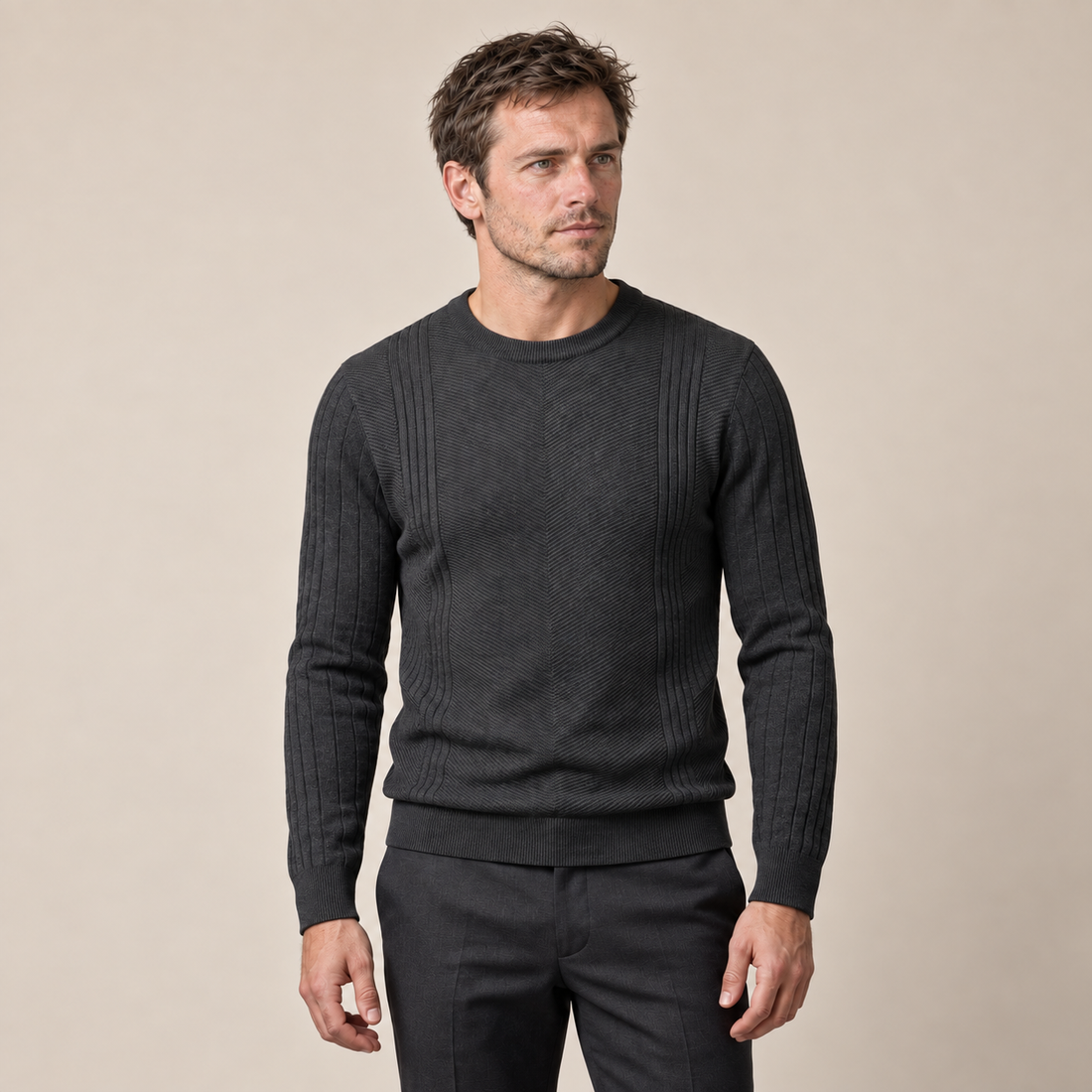 Men's Chevron Ribbed Crew Neck Sweater