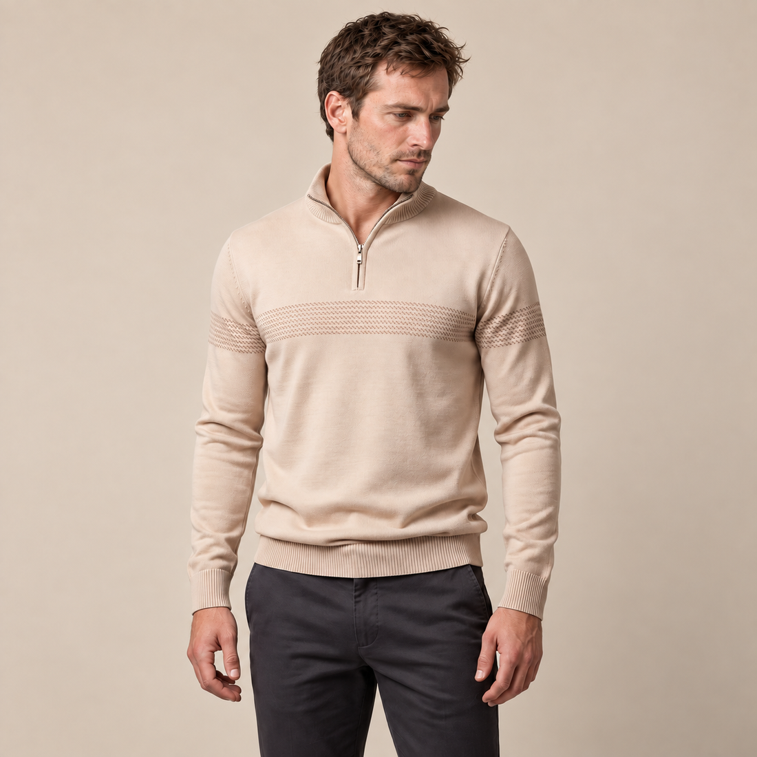 Men's Chevron Stripe Quarter-Zip Sweater