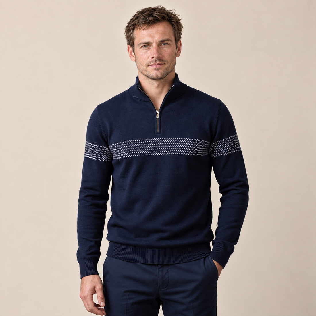 Men's Chevron Stripe Quarter-Zip Sweater