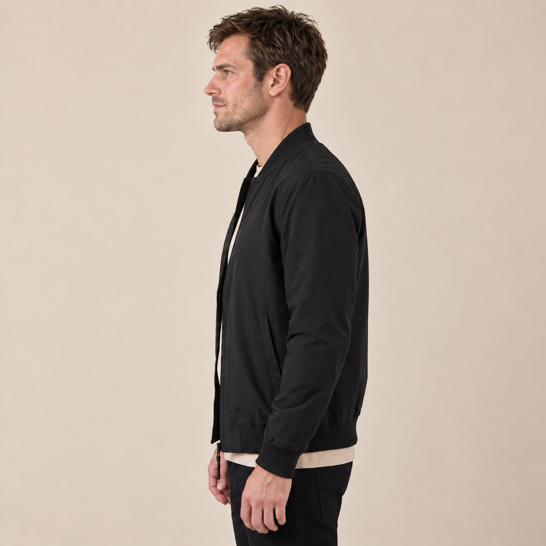 Men's Classic Polyester Zip Bomber Jacket