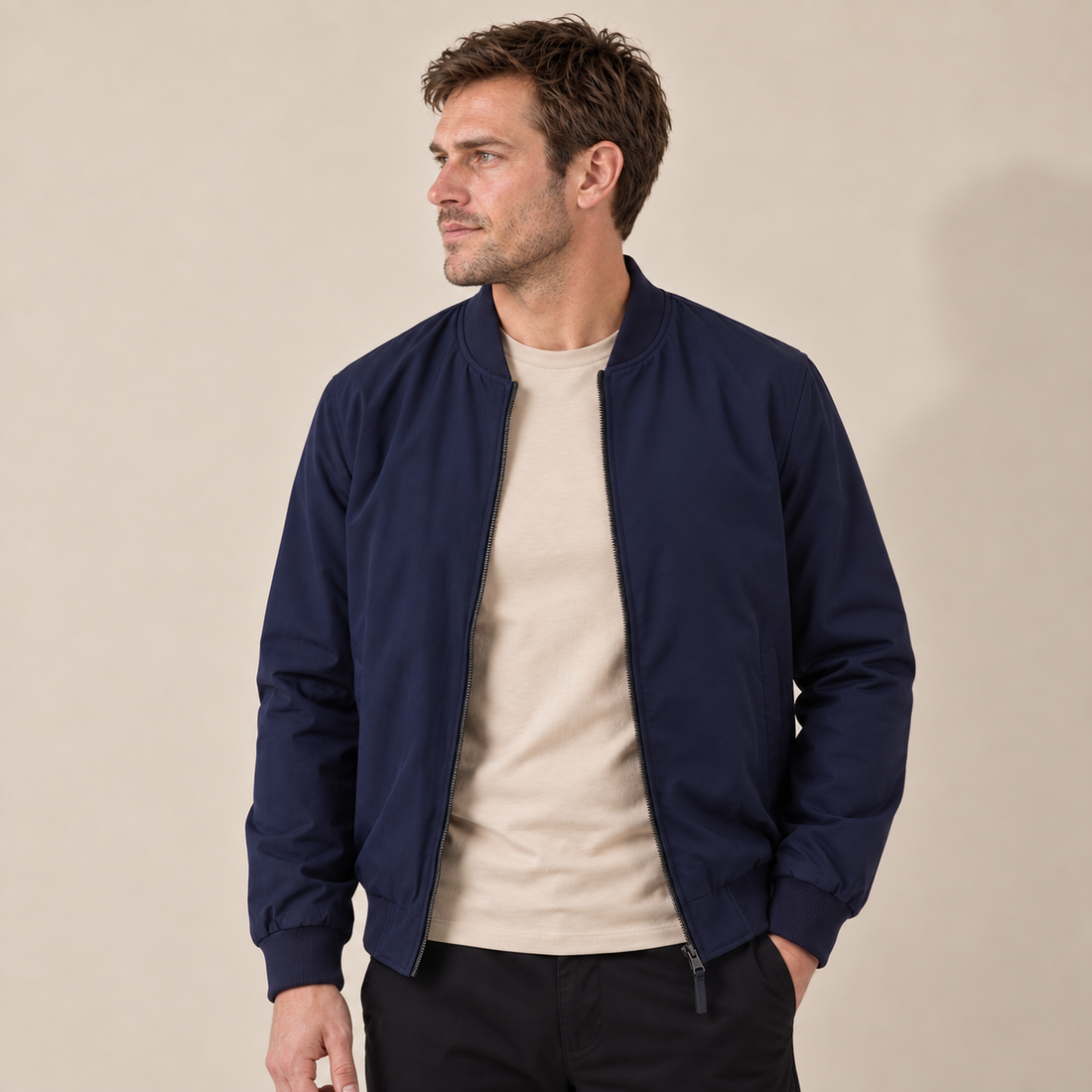 Men's Classic Polyester Zip Bomber Jacket