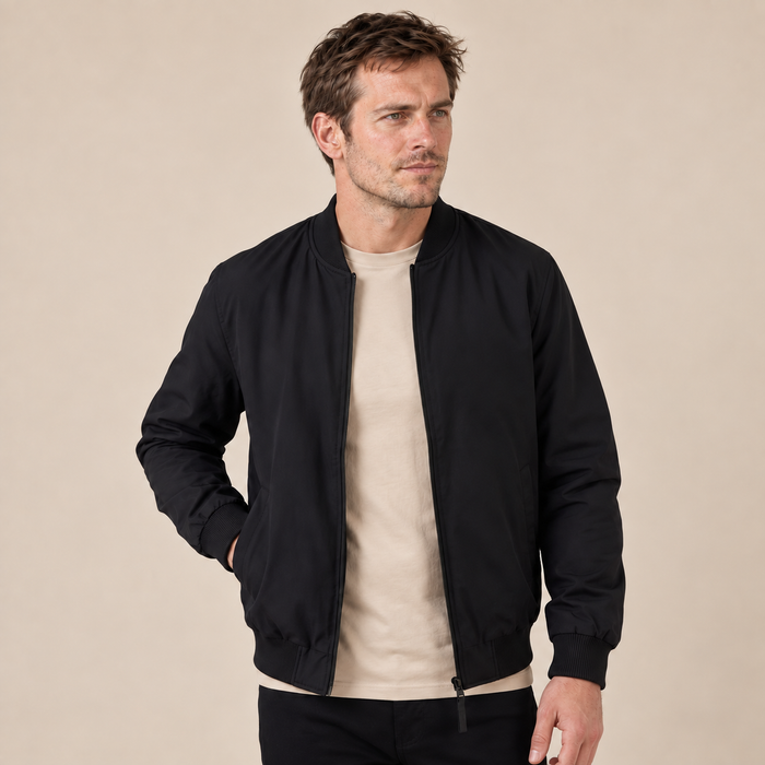 Men's Classic Polyester Zip Bomber Jacket