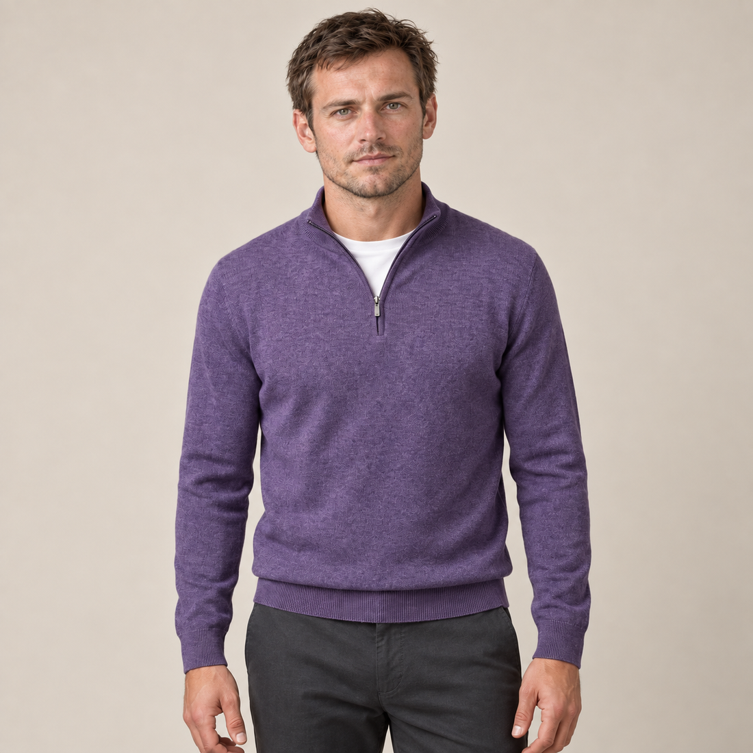Men's V-Neck Half-Zip Sweater