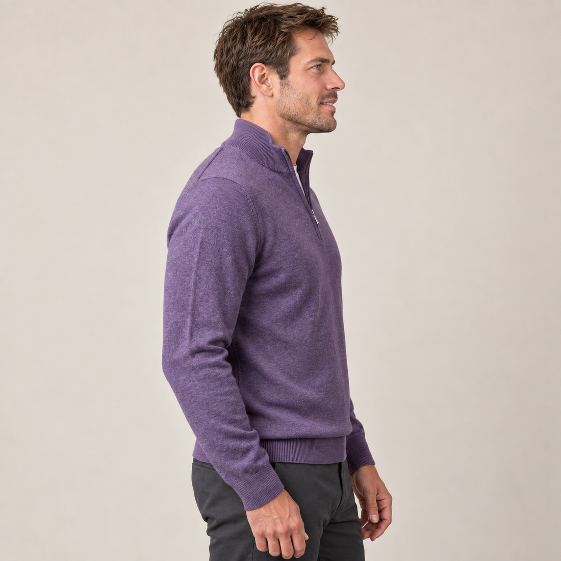 Men's V-Neck Half-Zip Sweater