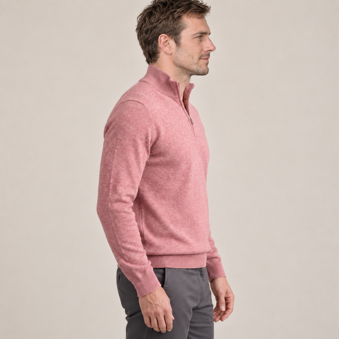 Men's V-Neck Half-Zip Sweater