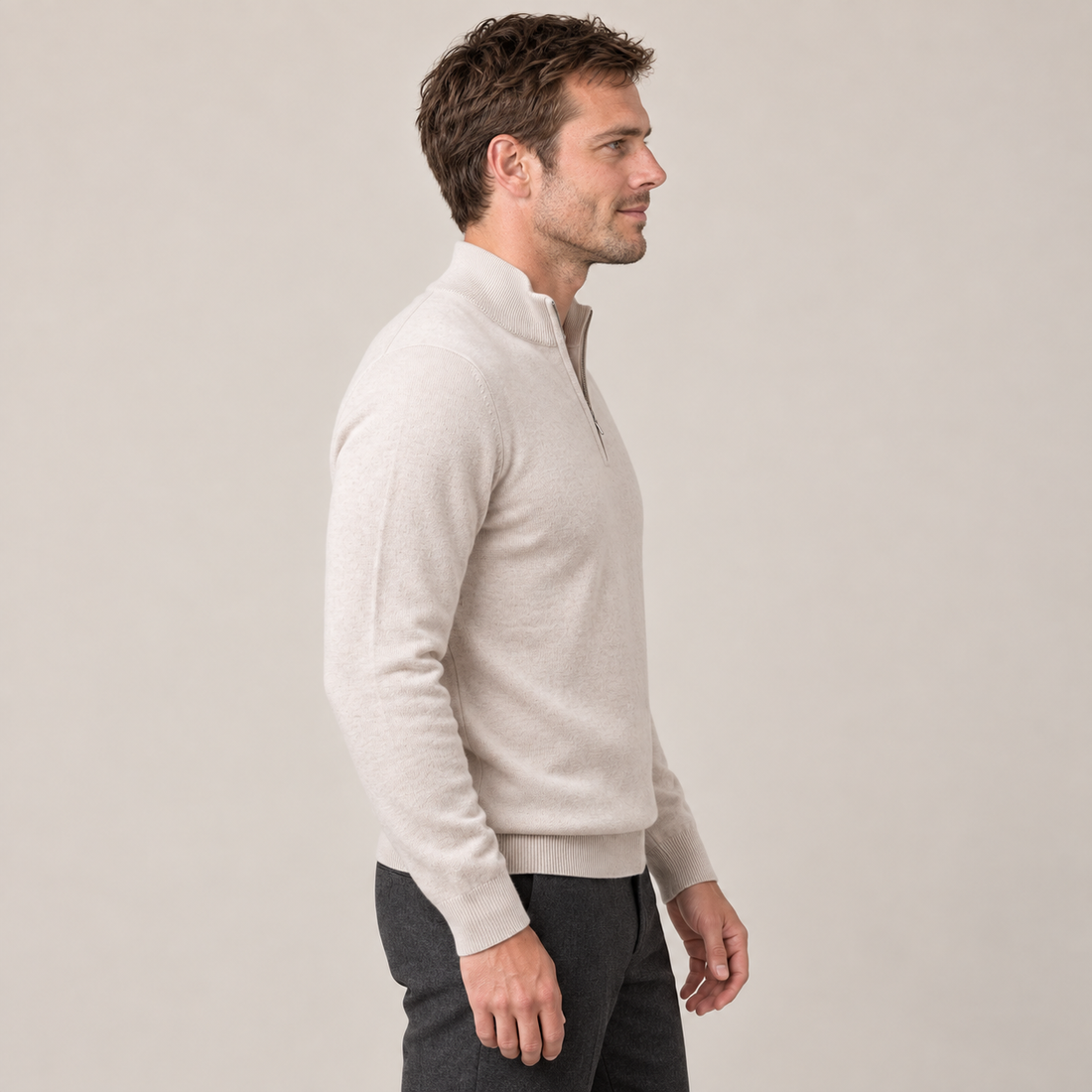 Men's V-Neck Half-Zip Sweater